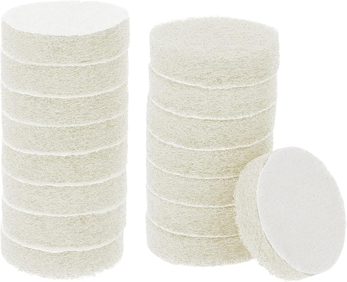 HARFINGTON 16pcs Scrubber Scouring Pads 450 Grits 2 Inch Drill Power Brush Hoop and Loop Surface Conditioning Disc Drill Scuffing Disc Scrub Pads for Home Kitchen Cleaning, White