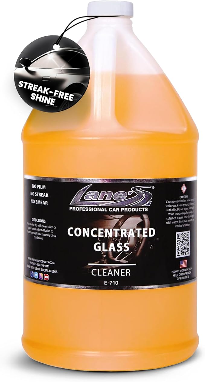 LANE'S Concentrated Auto Glass Cleaner | Tint-Safe Car Windshield, Window Cleaner | Removes Automotive Smoke Film, Fingerprints, & Smudges | Streak-Free, Safe for All Glasses | 128oz