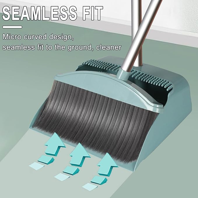 Broom and Dustpan Set with Wiper Long Handle Hand Broom for Home & Kitchen with Scraping Teeth and Scraper, Outdoor Broom Household Cleaning Tool Apartment Essentials Cute Stuff