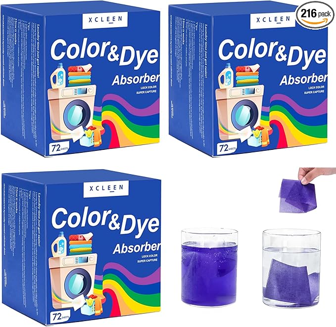 Color Absorber Laundry Sheets 216 Count, Dye Catcher to Prevent Clothes from Smearing, Fragrance Free Color Trapping Sheets for Home School or Apartment