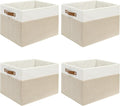 4 Pack Fabric Storage Baskets for Shelves, Closet Storage Bins for Shelves, Fabric Baskets for Organizing with Handles for Home and Office (White with Beige,15"L*10.2"W*9"H)