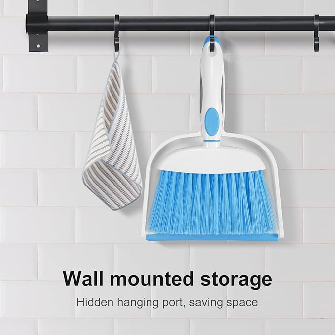 NACENA Small Dust Pan and Brush Set, Mini Broom and Dustpan Set Small Hand Broom and Brush Combo Dust Pan for Home Cleaning Drawers Desktop Sofas and Outdoor, Dark & Blue