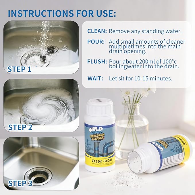 Wild Tornado Sink and Drain Cleaner, Wild Tornado Pipe Dredge, Powerful Sink and Drain Cleaner Powder, Fast Foaming for Kitchen Toilet Pipeline Quick Cleaning Tool (4PC)