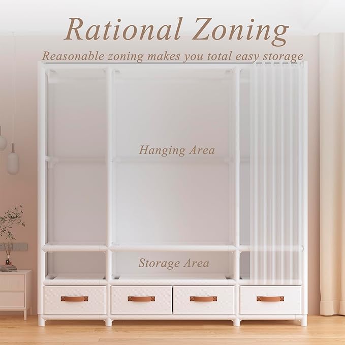 Portable Closet,Portable Closets for Hanging Clothes,Japanese Style Wardrobe with 1 Hanging Rods,2 Storage Shelves,27.5" L x 17.7" W x 65.1" H,White