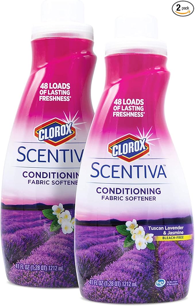 Clorox Scentiva Liquid Laundry Fabric Softener, Tuscan Lavender & Jasmine Scent - Bleach-Free Fabric Conditioner with Great Smell, 41 Fl Oz - 2 Pack
