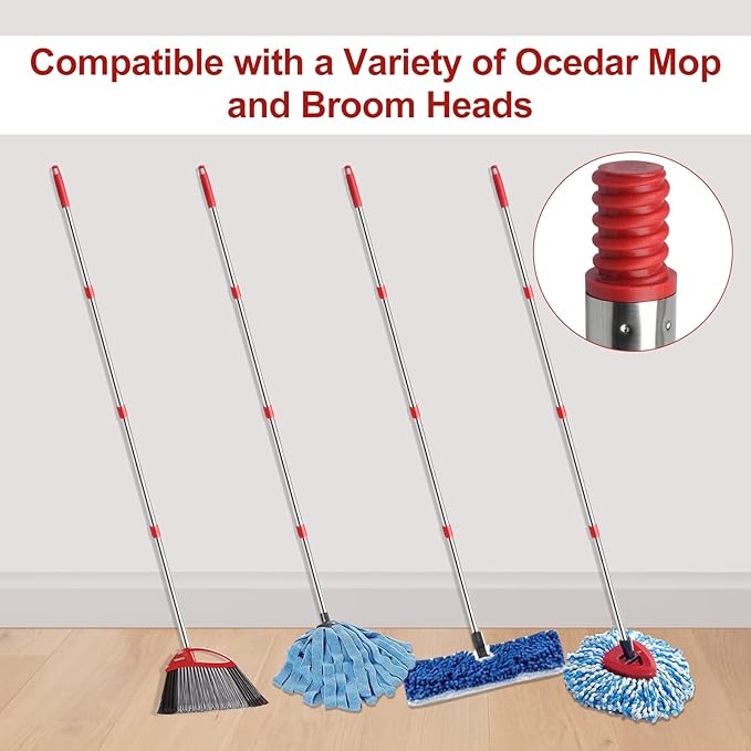 4-Section Spin Mop Replacement Handle, Mop Handle Compatible with Ocedar Spin Mop, 2.5-to-5 Foot Easy Cleaning Floor Mop Stick for Floor Cleaning