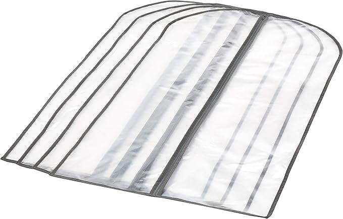 Amazon Basics Zippered PEVA Garment Bag, Dust Cover for Clothing Protection, Translucent White, 5-Pack