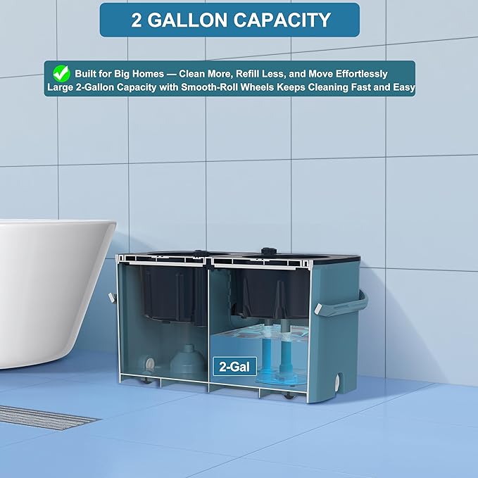 Spin Mop for Large Homes & Big Floor Cleaning, Clean & Dirty Water Separation Mop Bucket for Family & Pet Homes,4-Chamber System, Glide Wheels, Safe for Hardwood & Tile, Adjustable Handle, 6 Mop Heads