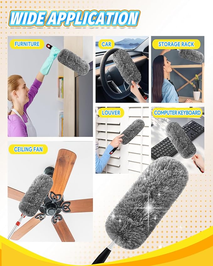 KEEPOW 4 Pack Upgraded Microfiber Duster Refills Compatible with OXO Extendable Duster, Reusable Washable Head Replacements for Cleaning, Compatible with OXO Microfiber Duster (Handle Not Included)