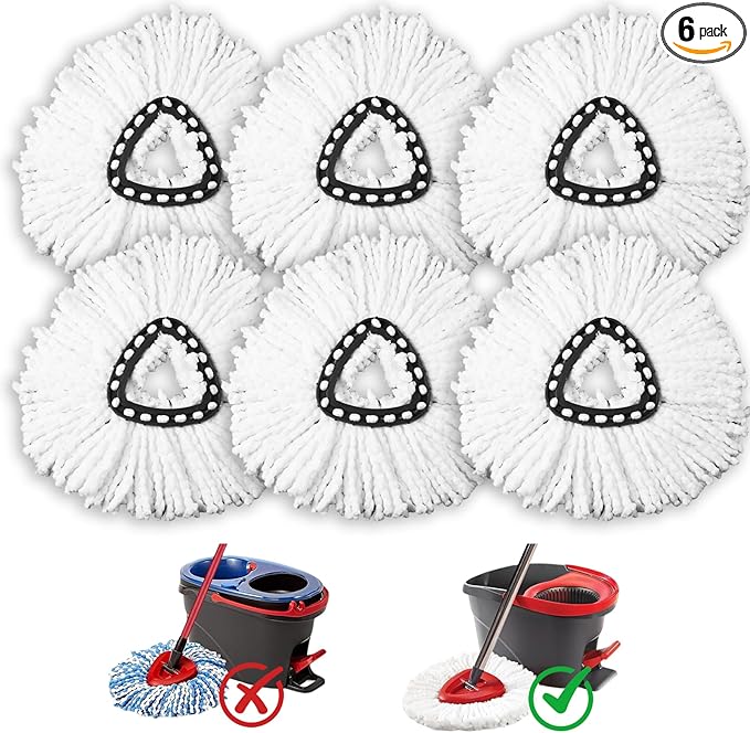 6 Pack Mop Heads Replacements, Compatible with O Cedar Easywring 1-Tank System Easy Wrin Spin Mops, Triangle Swivel Microfiber Mops, Washable & Easy to Replace