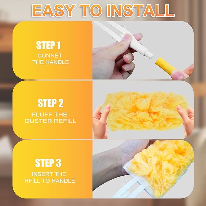 Duster Refill Compatible with Swiffer Duster, 30 Count Heavy Duty Duster Refills Kit for Cleaning Dusting, Multi Surface 360 Feather Duster Disposable Refills, with 1 Handle