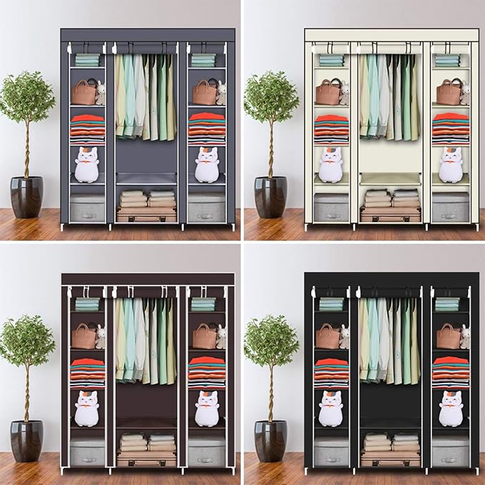 69" Portable Clothes Closet Wardrobe Storage Organizer with Non-Woven Fabric Quick and Easy to Assemble Extra Strong and Durable Black Closet Organizer with Protective Cover MITPATY