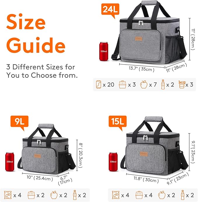 Lifewit Large Lunch Bag, Insulated Lunch Box, Soft Cooler Cooling Tote for Adult Men Women, Gray 40-Can (24L)