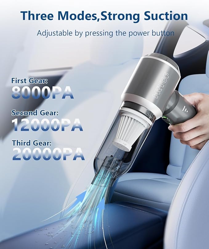 Professional Car Vacuum Cleaner, 20000Pa Powerful Handheld Vacuum for Car Interior Cleaning, Portable Cordless Mini Vacuum with Brushless Motor & Crevice Tool for Car