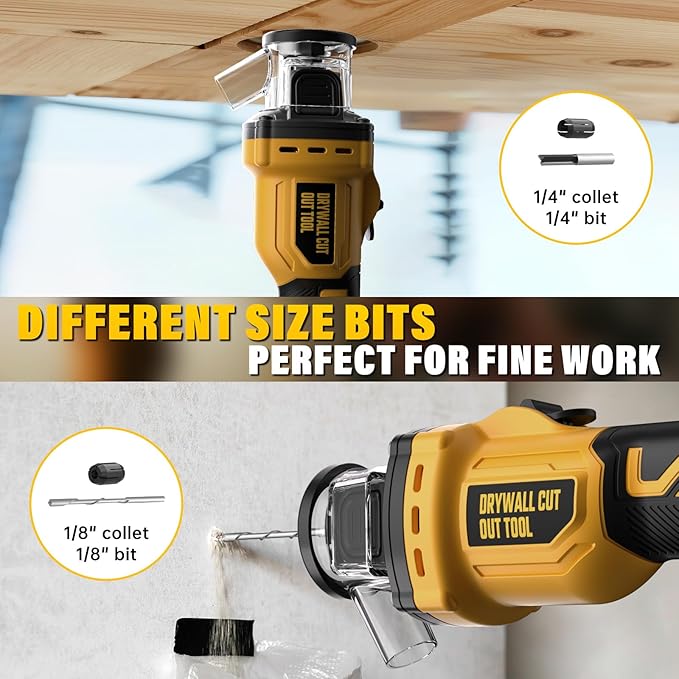 Cordless Drywall Cut-Out Tool for Dewalt 20V Battery, Brushless Rotary Saw, 30000 RPM, Adjustable Depth, Quick Bit Change, LED, Compact Spiral Saw for Cutting Wood Drywall,Sheetrock,Wood (Tool Only)