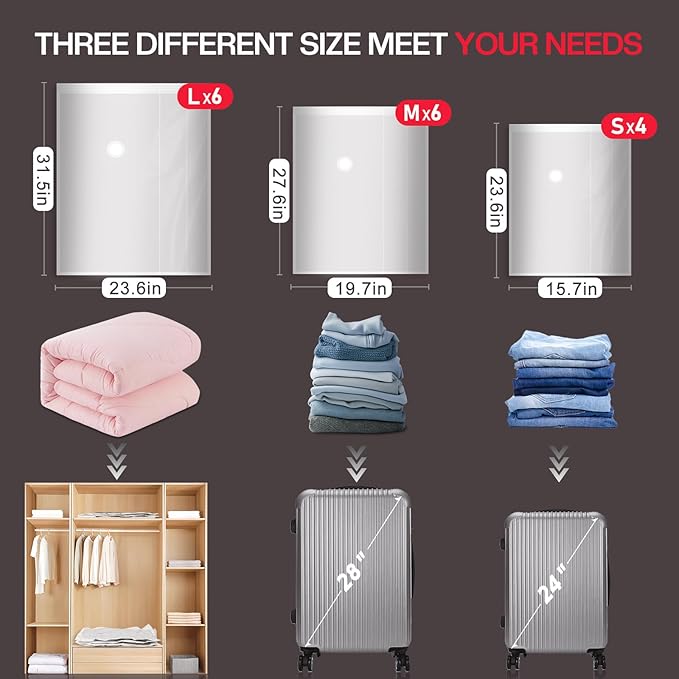 Vacbird 16 Pack Travel Vacuum Storage Bags with High Pressure Electric Pump - Vacuum Seal Compression Bags for Clothing, Luggage & Suitcase Space Saving