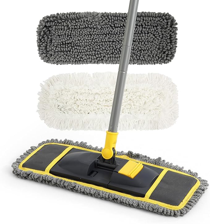 Yocada Dust Mop for Floor Cleaning with 2 Different Mop Pads (in Total) Wet & Dry for Hardwood Ceramic Marble Tile Laminate Home Kitchen 51in Long