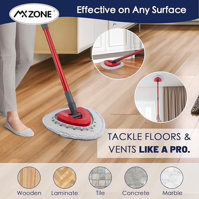 Spin Flat Mop Pad Replacement Compatible with O Cedar Mop Head Replace Flat Triangle Mop, Wet Damp Dry Sweeping Pads Washable, Microfiber, 4 Mopping Pads and 1 Mop Base
