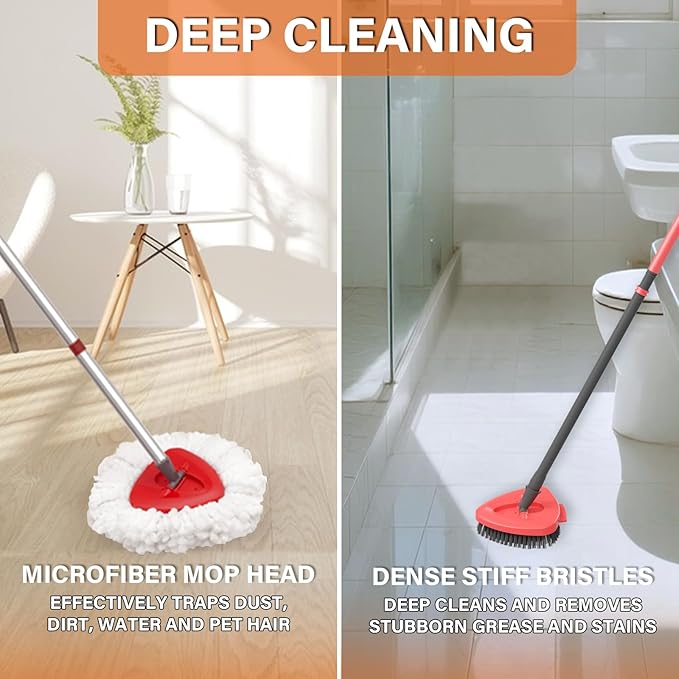 5 Pack Spin Mop Head Replacement for O Cedar EasyWring 1-Tank System,Include 4 Mop Replace Heads + 1 Upgrade Scrubber Brush, 100% Microfiber Mop Refills Deep Cleaning Machine Washable