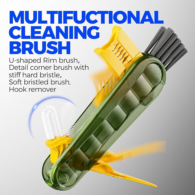 6 Pack Holikme 4 in 1 Cup Lid Cleaning Brush Set with 3 Straws, Multifunctional Bottle Brush, Silicone Cup Lid Gap Cleaner, Durable Bristle Crevice Cleaning Brush, Olive