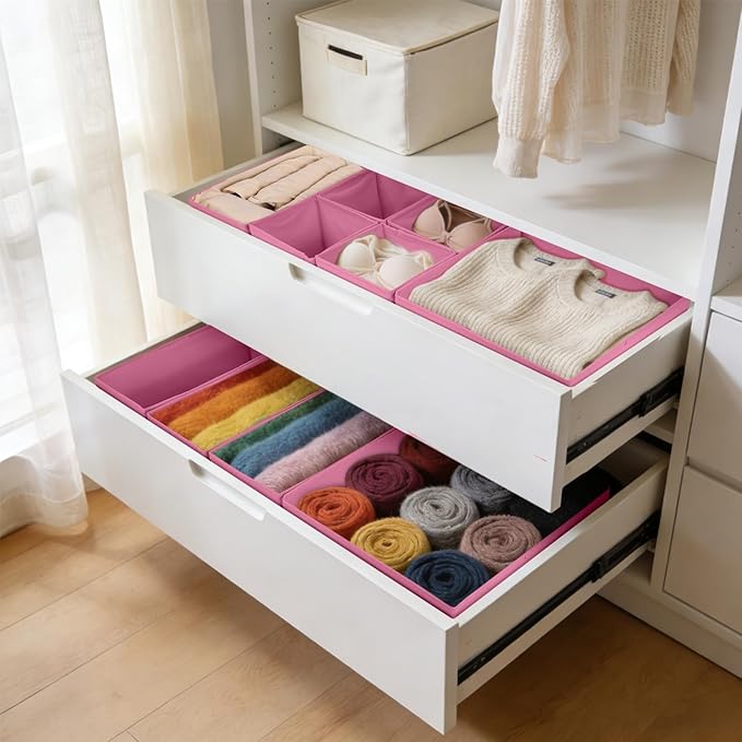 Drawer Organizer Clothes, 16 Pack Dresser Organizer Bins, Foldable Closet Organizers and Storage Fabric Dresser Bins, Shallow Drawer Dividers for Clothing, Underwears, Socks, Tie