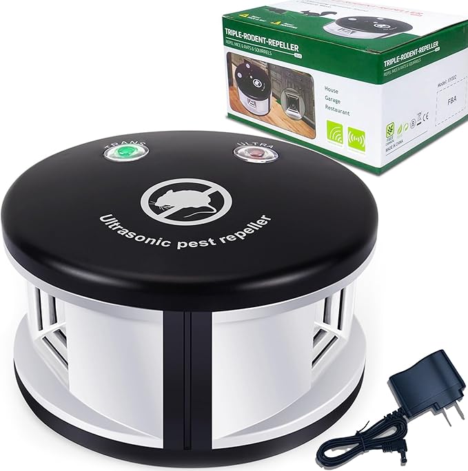 Mouse Repellent Ultrasonic Rodent Repeller Plug in Indoor,360° Ultrasonic Rodent Repellent,3 Mode Switch with Pressure Wave, Squirrel Repellent Mice Deterrent for House Garage Warehouse RV, Black