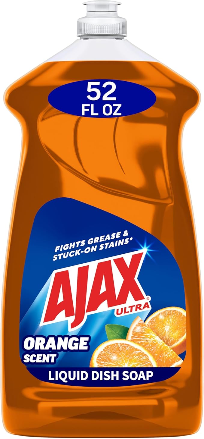 Ajax Ultra Liquid Dish Soap Orange Scent,Triple Action, Mess-Free, Easy-Flip Cap, 52 fl oz Bottle