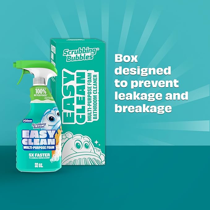 Scrubbing Bubbles Easy Clean Foaming Bleach-Free Bathroom All Purpose Cleaner, Fast-Acting Foam Cleans Limescale, Dirt and Grime on Showers, Sinks, Toilets, Tiles, Counters, & More, 32oz Spray