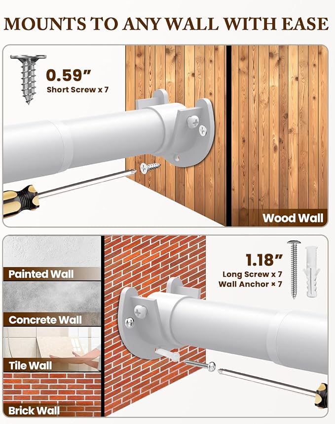 Closet Rod 17-28 IN, Heavy Duty Closet Rods for Hanging Clothes, Adjustable Closet Rods for Wardrobes Storage Laundry RV Bathroom, Easy Install, White