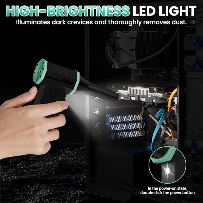 Compressed Air Duster - 150000 RPM Electric Air Duster with Brushless Motor, LCD Display, LED Light, 4 Speed Adjustable Cordless Blower - Rechargeable Air Duster for Equipment, Car, Outdoors and Home