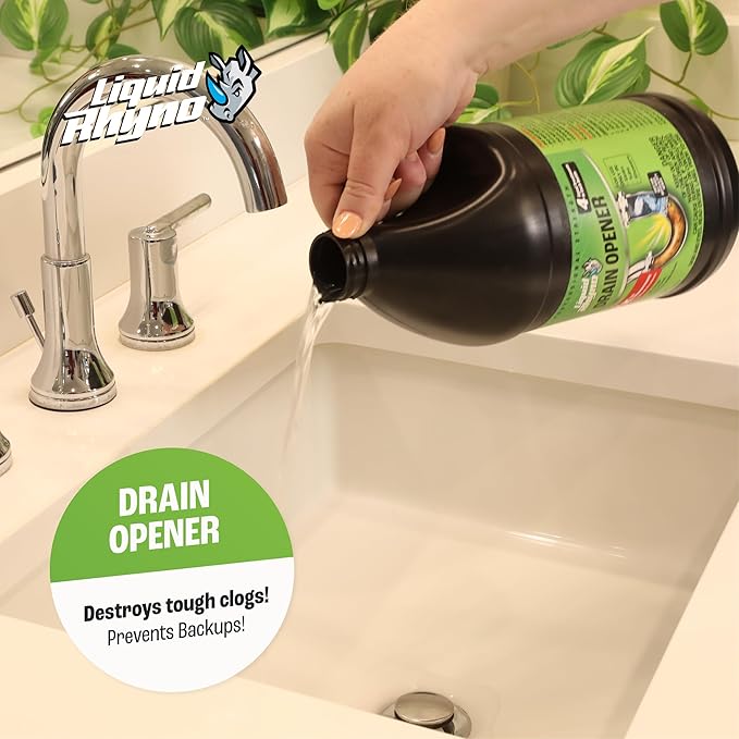 Liquid Rhyno 62 oz. Drain Opener, 2X Concentrate Hair Clog Remover for Sink, Bathtub or Shower Drains, Fast Acting Pro Strength Clears Slow-Flowing Drains, Safe for all Drain Pipes, 4 Treatments