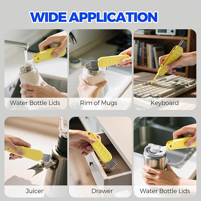 6 Pack Holikme 4 in 1 Cup Lid Cleaning Brush Set with 3 Straws, Multifunctional Bottle Brush, Silicone Cup Lid Gap Cleaner, Durable Bristle Crevice Cleaning Brush, Yellow