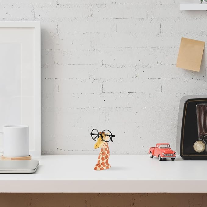 Housoutil Giraffe Shaped Eyeglasses Stand Wooden Desktop Eyewear Organizer Display Rack for Sunglasses Storage Home Office Decor