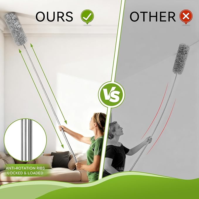 Professional Deep Cleaning System, 100-inch Extendable Duster with Under-Appliance Pads & Multi-Angle Heads for Ceiling Fans, High Ceilings, Blinds, and Gaps