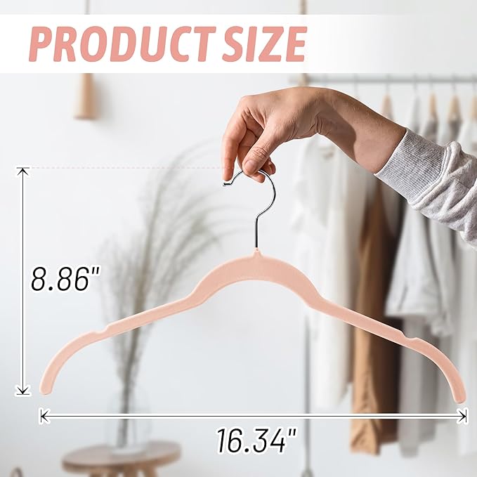 Sishynio Premium Velvet Shirt Hangers 50 Pack, Non-Slip 360° Swivel Hook Space-Saving Felt Hanger, Slim Flocked Hangers for Blouses, Strappy Dresses, Tank Tops(Pink)