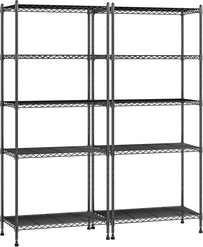 Romorgniz Storage Shelves Adjustable Metal Shelving Unit 5 Tier Wire Shelving,1010LBS Pantry Shelves Sturdy Steel Wire Shelf for Laundry Bathroom Kitchen Pantry, 13.6" D x 21.5" W x 59.4" H, 2PCS