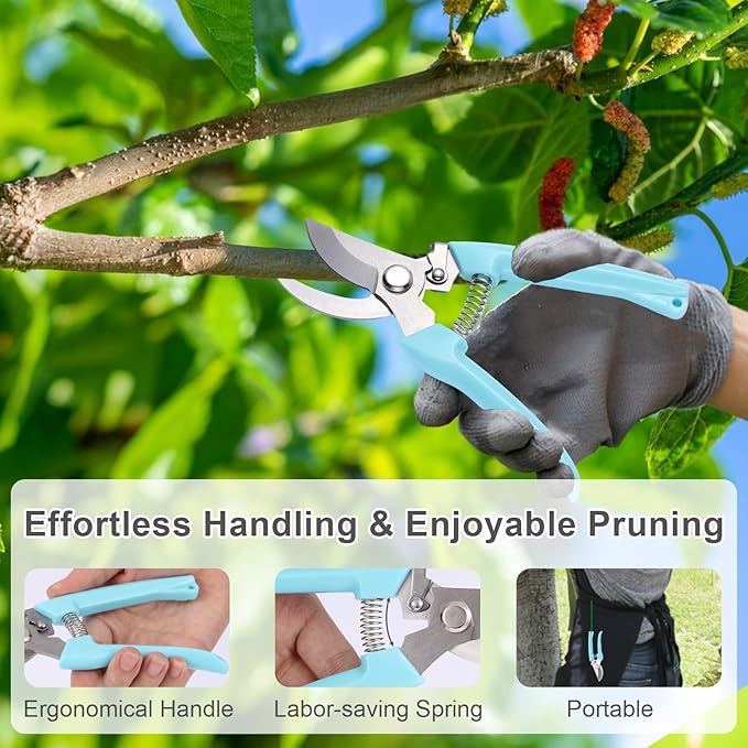 2 Pack Pruning Shears, Stainless Steel Garden Shears, Sharp Bypass & Straight Blade Garden Scissors, Comfortable Grip & Safety Lock for Pruning, Cutting and Fruit Picking