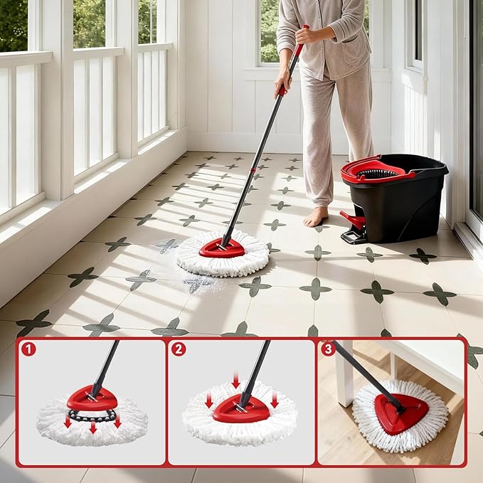 6 Pack Microfiber mop Head Replacements, Compatible with O-Ceda Easywring Single-Bucket Cleaning System, Powerful Stain Removal, Machine Washable, Easy to Replace