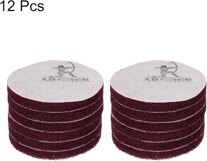 HARFINGTON 12pcs Scrubber Scouring Pads 400 Grits 4 Inch Drill Power Brush Hoop and Loop Surface Conditioning Disc Drill Scuffing Disc Scrub Pads for Home Kitchen Cleaning, Red