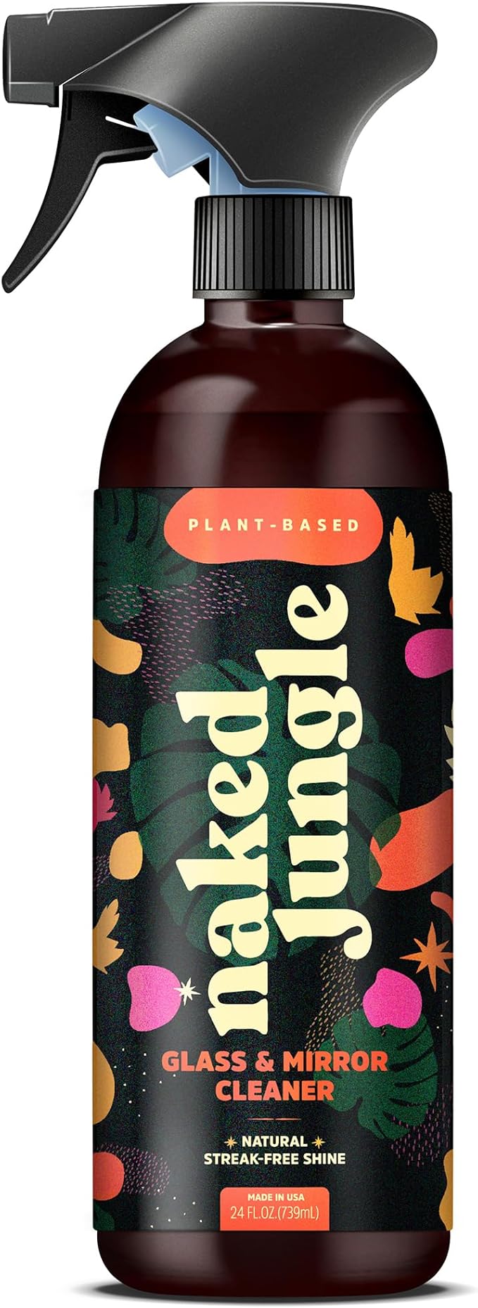 Naked Jungle Premium Plant-Based Glass Cleaner and Mirror Cleaner Spray for Streak-free Shine, Multi Purpose Car Window Cleaner, Eye Glasses Cleaner, Shower Glass Cleaner, 24 oz