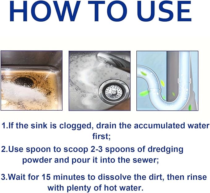 Liapu Drain Clog Remover, Pipeline Dredging Agent, Powerful Quick Cleaning Drain Toilet Cleaner Tool, Unclog Toilet Clog And Kitchen Sink Pipe Unblocker Powder