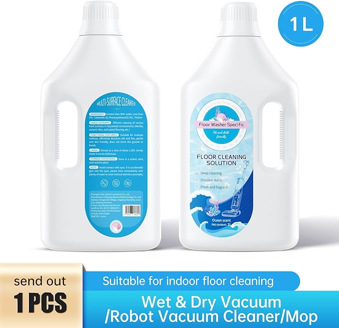 1L Fresh Ocean Floor Cleaning Solution Compatible With Tineco/Bissell/Dreame And Shark, Fragrance Deodorization, Deep Cleans for Multiple Hard Floors, Suitable With Cordless Wet/Dry Vacuum