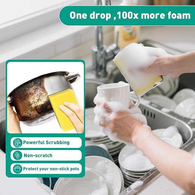 24-Pack Heavy Duty Scrub Sponges, Non-Scratch Kitchen Sponge with Durable Scouring Pad, Dual-Sided Cleaning Sponge for Dishes, Pots, Pans, Sinks – Extra Absorbent & Long-Lasting