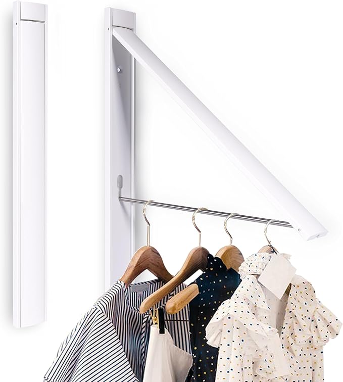 Clothes Drying Rack Folding Indoor,Laundry Room Organization,Wall Mounted Drying Racks for Laundry,Laundry Drying Rack Collapsible,Laundry Drying Rack,Retractable Clothesline (Pearl White)