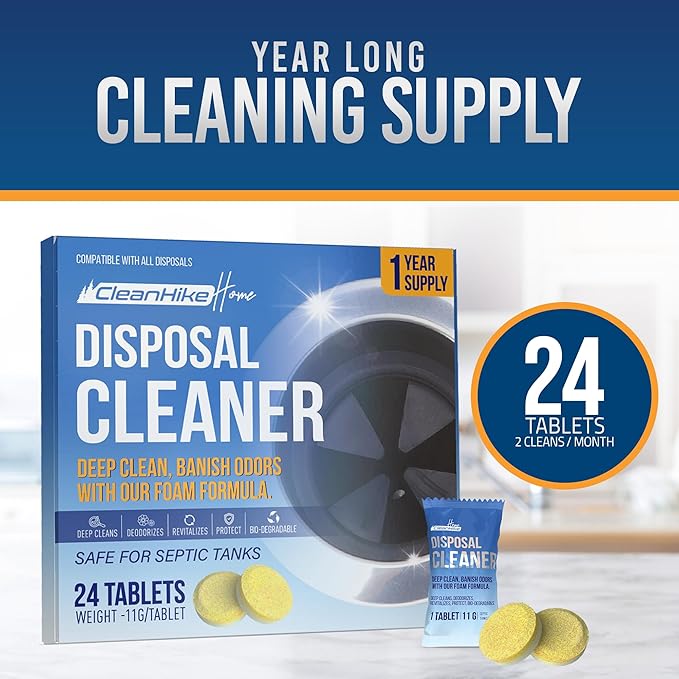 Garbage Disposal Cleaning Deodorizer Tablets - (24 Pack), Super Fresh Lemon Foam Deep Cleaning Action Sink, Garburator, Disposer Freshener, Natural Kitchen Drain Care - 1 Year Supply