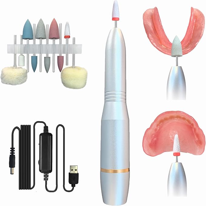Polishing and Repair Kit for Acrylic Base and Reline Materials, At-Home Care to Adjust Sore Spots, Smooth Rough Edges, Remove Hardened Glue, Clean Stubborn Stains and Restore Shine