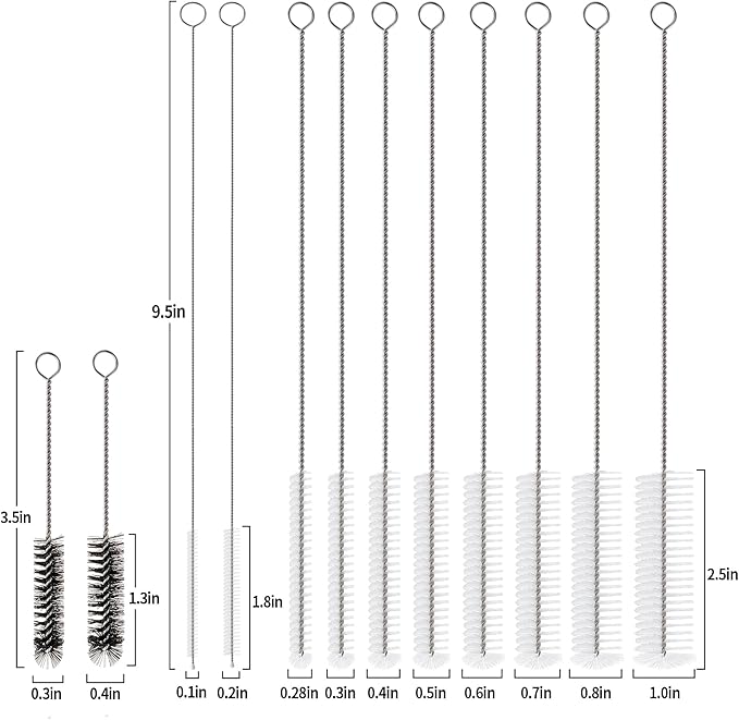 PeiTuSengJin12-Piece Straw Brush Set Includes 10 Different Diameter Brush Heads. Reusable Cleaning Brushes Suitable for Straws, Straw Cups, and All Types of Tubular Utensils.