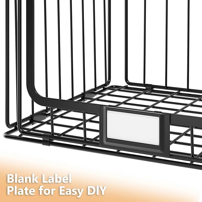 5-Tier Hanging Laundry Room Organizer with Label Cards, Foldable Wire Shelf Basket with 4 Rotating Hooks, Stacked Storage Rack for Laundry Rooms, Closet and Pantry, Black Metal