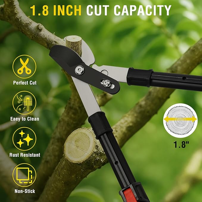 Yesker 26-33 Inch Extendable Bypass Loppers for Tree Trimming Heavy Duty Powerful Gear Tree Trimmer w Non-slip Handle Sharp Steel Blade up to 1.8" Cut Capacity Branch Cutter Chops Thick Branches Ease