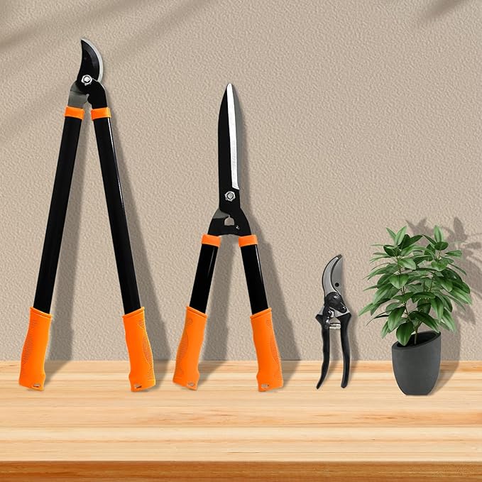 TANG Sunshades Loppers Garden Tool, 3PCS Combo Gardening Tools Set with Lopper, Hedge Shears, Pruner Shears; Tree Trimmer Branch Cutter for Yard Lawn Garden, Hedge Clippers Gifts